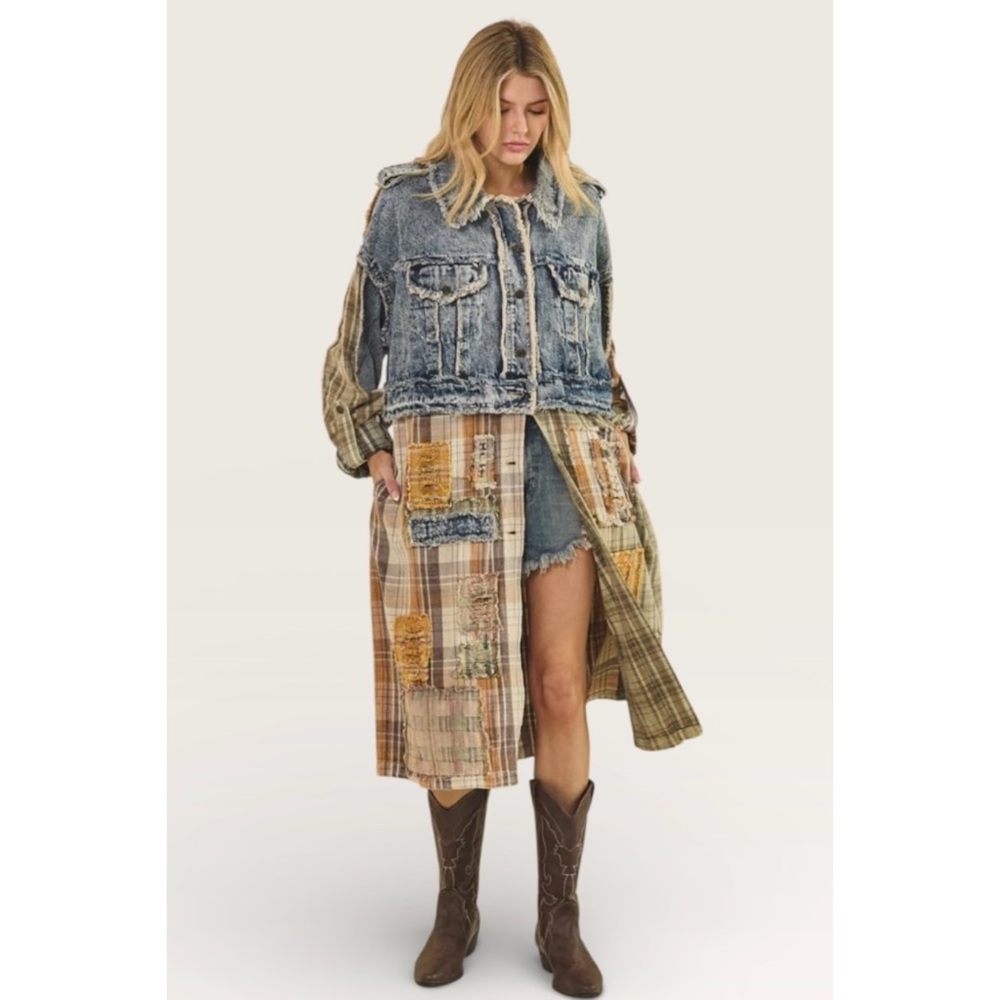 Oli & Hali Patchwork Denim Plaid Jacket - Picture 3 of 9